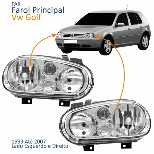 Par Farol Vw Golf 1999 Até 2007 Sem Auxiliar Cromado Manual Elétrico