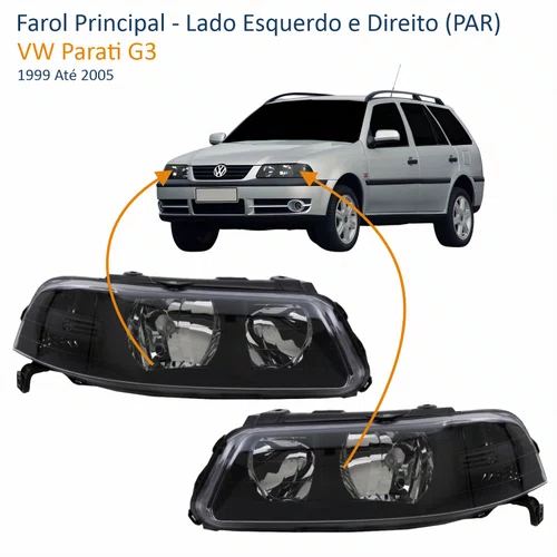 Par Farol Vw Parati G3 1999 Até 2005 Foco Duplo Máscara Negra
