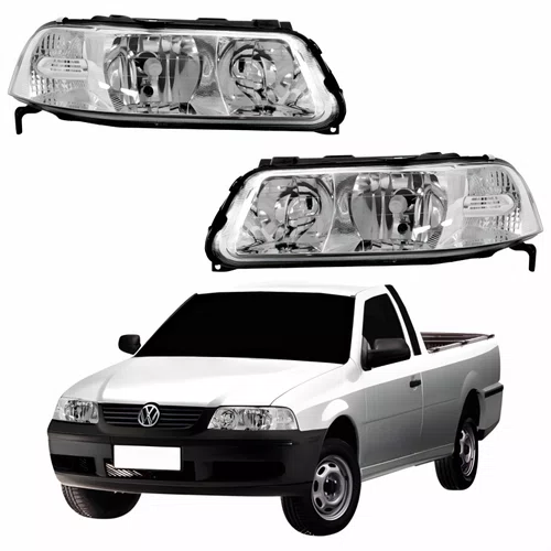 Par Farol VW Saveiro G3 1999 Até 2005 Foco Duplo Máscara Cromada ARTEB