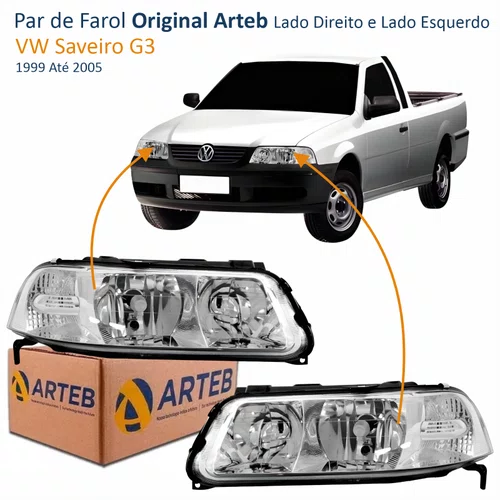 Par Farol VW Saveiro G3 1999 Até 2005 Foco Duplo Máscara Cromada ARTEB