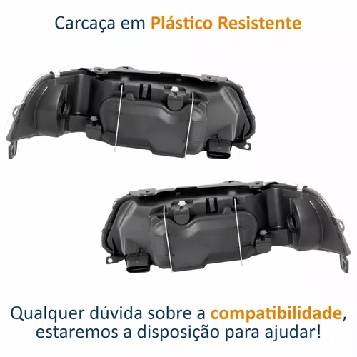Par Farol VW Saveiro G3 1999 Até 2005 Foco Duplo Máscara Cromada ARTEB