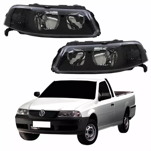 Par Farol Vw Saveiro G3 1999 Até 2005 Foco Duplo Máscara Negra