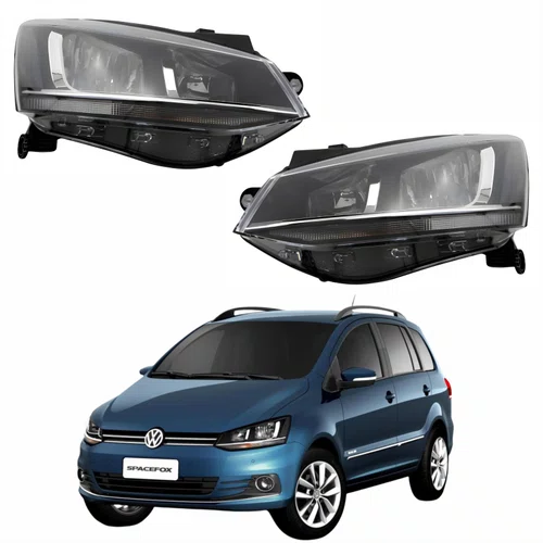 Par Farol Vw Spacefox 2015 Até 2019 Máscara Negra Friso Cromado
