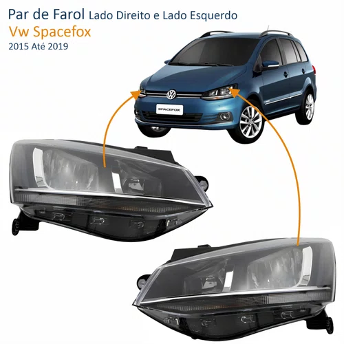 Par Farol Vw Spacefox 2015 Até 2019 Máscara Negra Friso Cromado