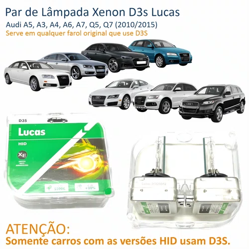 Par Lâmpada Xenon D3s Lucas Audi A3, A4, A5, A6, A7, Q5, Q7 2010 Até 2015