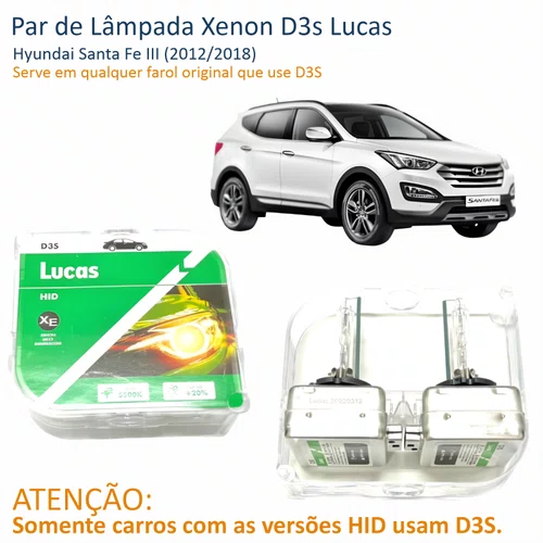 Par Lâmpada Xenon D3s Lucas Hyundai Santa Fé III 2012 Até 2018