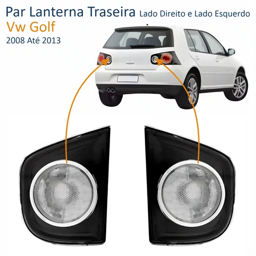 Par Lanterna Traseira Vw Golf 2008 Até 2013 Tampa Fumê/Cristal