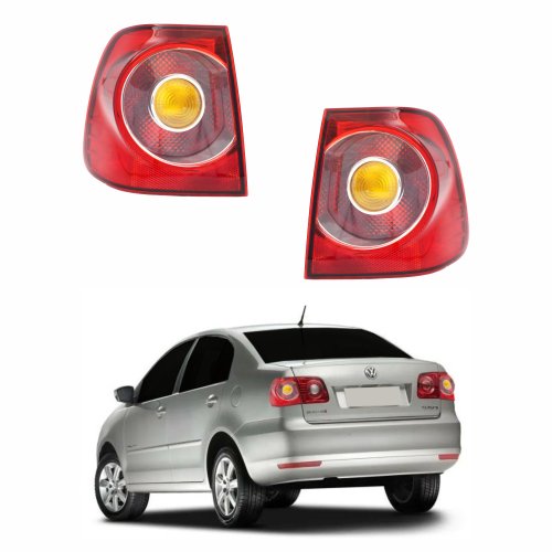 Par Lanterna Traseira Vw Polo Sedan 2007 Até 2016 Canto Bicolor Âmbar