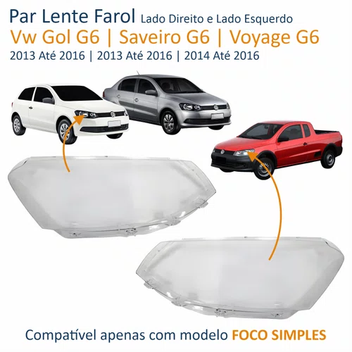 Par Lente Farol Vw Gol Voyage G6 2013 Até 2016 Saveiro G6 2014 Até 2016 Simples