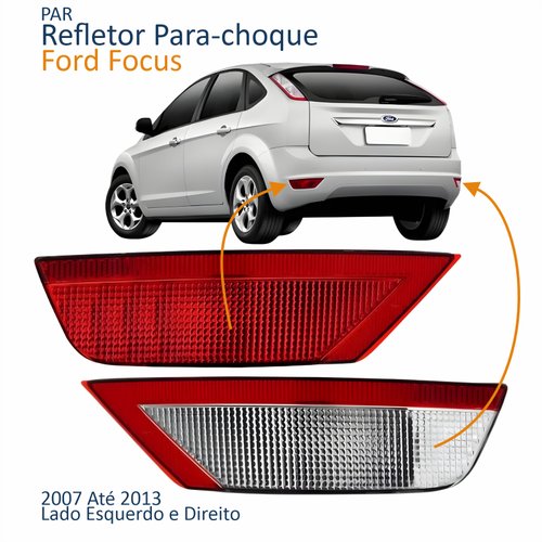 Par Refletor Parachoque Traseiro Ford Focus 2007 Até 2013 Com Luz de Ré
