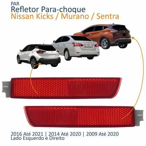Par Refletor Parachoque Traseiro Nissan Kicks 2016 Até 2021 Murano 2014 Até 2020 Sentra 2009 Até 2020