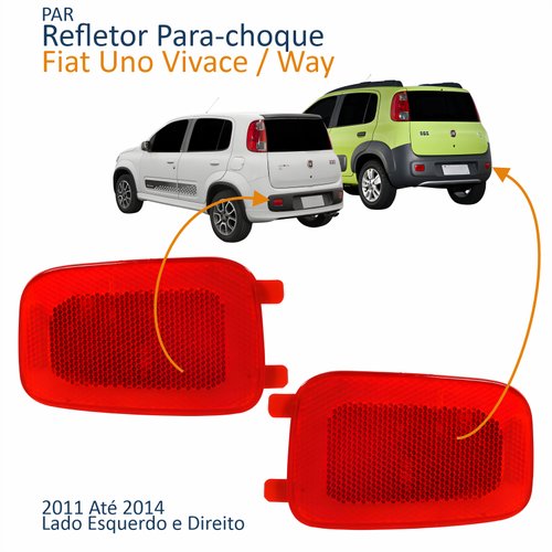 Par Refletor Traseiro Parachoque Fiat Uno Vivace Way 2011 2012 2013 2014