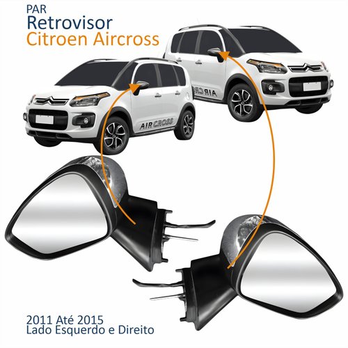 Par Retrovisor Citroen Aircross 2011 2012 2013 2014 2015 Elétrico Capa Cromada Com Sensor De Temperatura