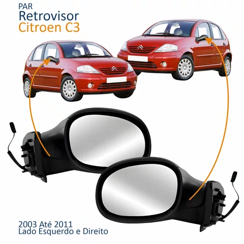 Par Retrovisor Citroen C3 2003 Até 2011 Elétrico Com Capa Lisa