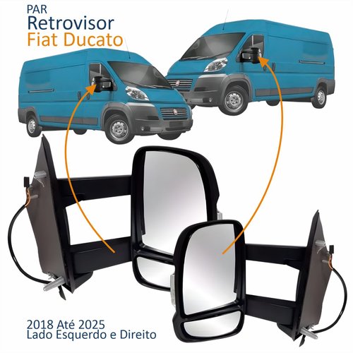 Par Retrovisor Fiat Ducato 2018 Até 2025 Sem Controle Com Pisca Braço Longo