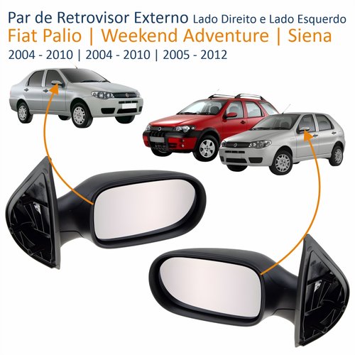 Par Retrovisor Fiat Palio Weekend Adventure 2004 Até 2010 Siena 2005 Até 2012 4 Portas Sem Controle