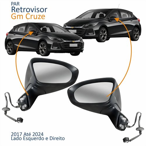 Par Retrovisores Chevrolet Cruze 2017 2018 2019 2020 2021 2022 2023 2024 Elétrico Com Pisca