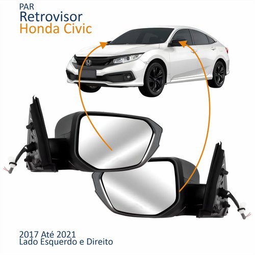 Par Retrovisor Honda Civic 2017 Até 2021 Elétrico Com 3 Fios