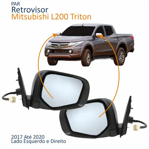 Par Retrovisores Mitsubishi L200 Triton 2017 2018 2019 2020 Elétrico Com Pisca Capa Cromada Retrátil