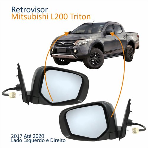 Par Retrovisor Mitsubishi L200 Triton 2017 2018 2019 2020 Elétrico Com Pisca Capa Preta Retrátil