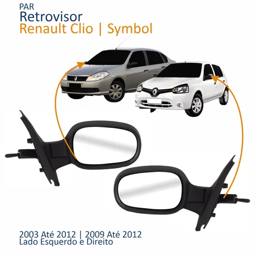 Par Retrovisor Renault Clio 2003 Até 2012 Symbol 2009 Até 2012 Com Controle Capa Texturizada