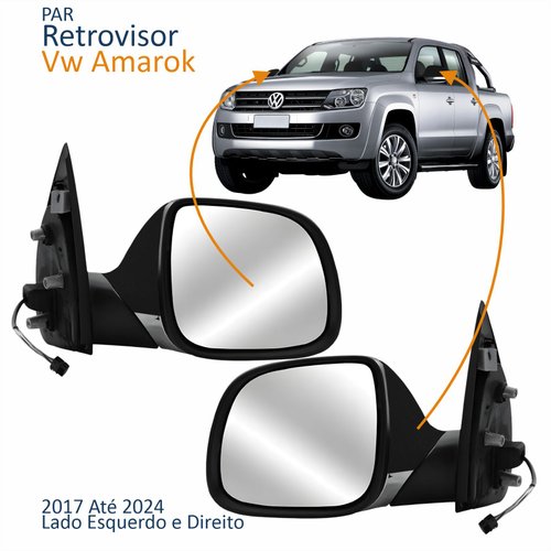 Par Retrovisor Vw Amarok 2017 Até 2024 Elétrico Cromado Com Aquecimento Capa Preto Texturizado