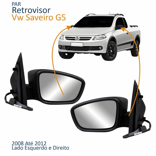 Par Retrovisor Vw Saveiro G5 2008 Até 2012 Elétrico Capa Lisa
