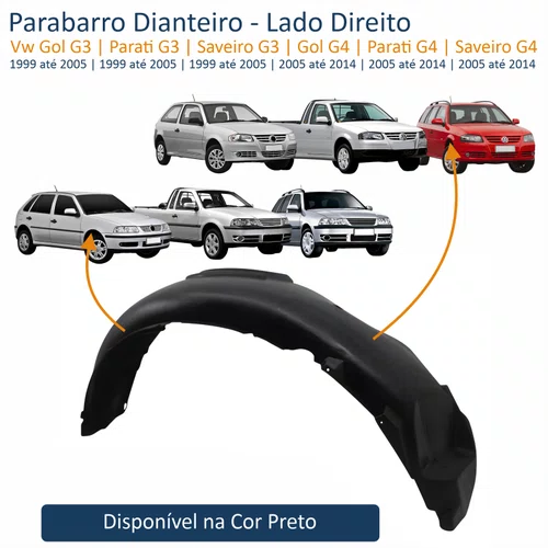 Parabarro Dianteiro Vw Gol Parati Saveiro G3 1999 até 2005 Gol Parati Saveiro G4 2005 até 2014 Lado Direito Passageiro