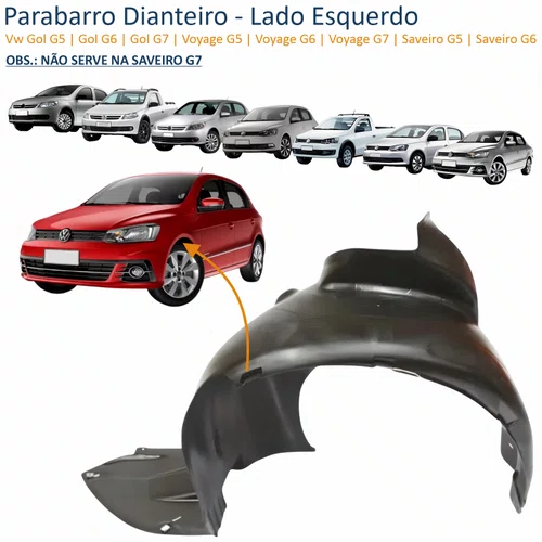 Para-Barro Dianteiro Volkswagen Gol Voyage Saveiro G5 G6 G7 Lado Esquerdo Motorista