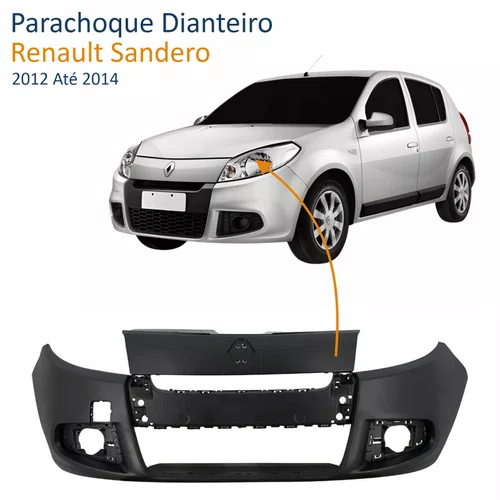 Parachoque Dianteiro Renault Sandero 2012 Até 2014 Preto Liso com Furo para Milha