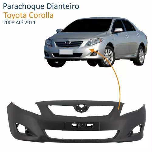 Parachoque Dianteiro Toyota Corolla 2008 Até 2011 Preto Liso com Furo para Milha