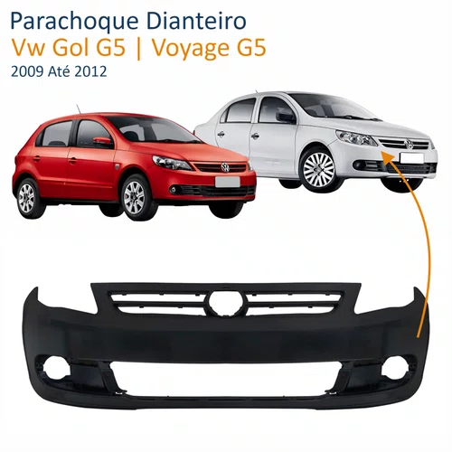 Parachoque Dianteiro Vw Gol Voyage G5 2009 Até 2012 Preto Liso Com Furo para Milha