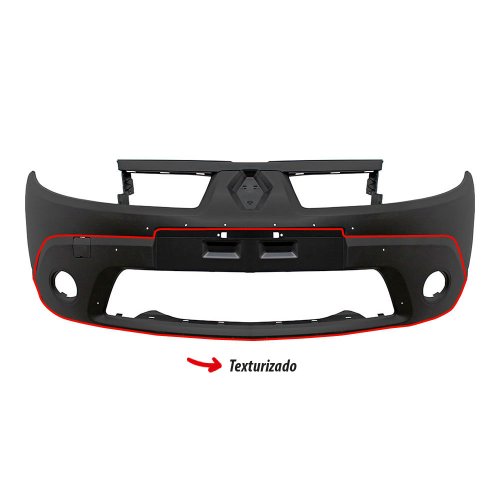 Parachoque Renault Sandero Stepway 2008 2009 2010 2011 Dianteiro Preto Liso e Inferior Texturizado com Furo para Milha