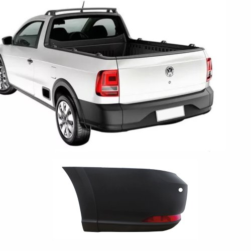 Ponteira do Parachoque Vw Saveiro G7 2017 Até 2022 Traseiro Lado Esquerdo Preto Liso parcial Texturizado com Furo Refletor Com Furo para Sensor