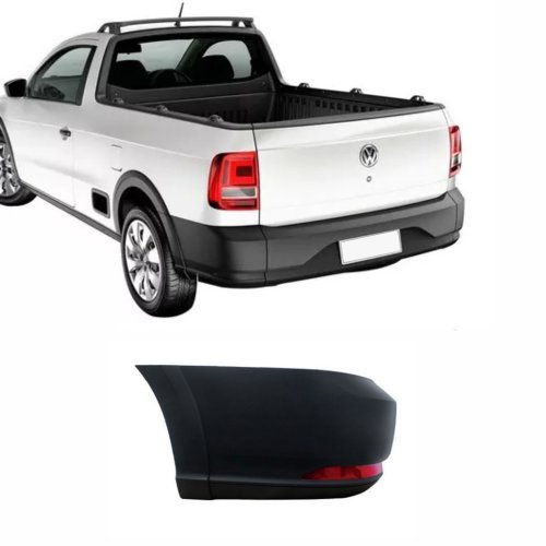 Ponteira do Parachoque Vw Saveiro G7 2017 Até 2022 Traseiro Lado Esquerdo Preto Liso Parcial Texturizado com Furo Refletor sem Furo para Sensor