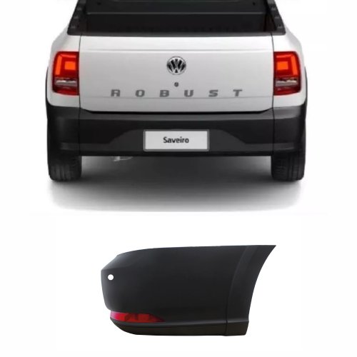 Ponteira do Parachoque Vw Saveiro Robust G7 2017 Até 2022 Traseiro Lado Direito Preto Texturizado com Furo Refletor Com Furo para Sensor