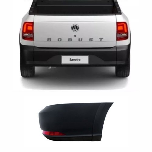 Ponteira do Parachoque Vw Saveiro Robust G7 2017 Até 2022 Traseiro Lado Direito Preto Texturizado com Refletor sem Furo para Sensor