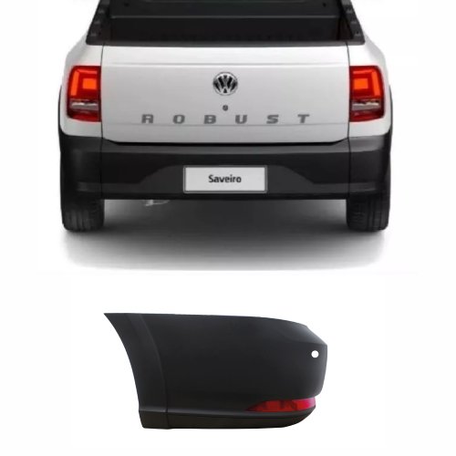 Ponteira do Parachoque Vw Saveiro Robust G7 2017 Até 2022 Traseiro Lado Esquerdo Preto Texturizado com Refletor com Furo para Sensor