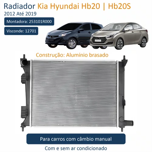 Radiador Hyundai Hb20 Hb20S 2012 Até 2019 Com E Sem Ar Condicionado Mecânico