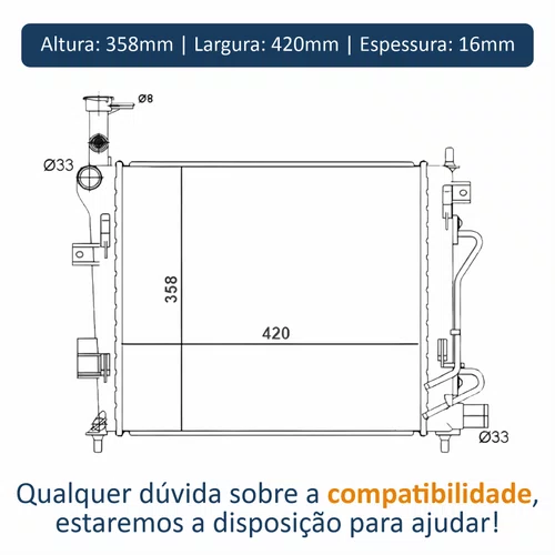 Radiador Kia Picanto 2012 2013 2014 2015 2016 2017 2018 Com e Sem Ar Condicionado Automático e Mecânico