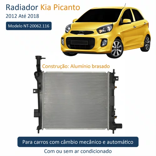 Radiador Kia Picanto 2012 2013 2014 2015 2016 2017 2018 Com e Sem Ar Condicionado Automático e Mecânico