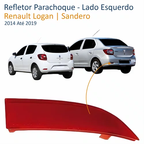 Refletor Parachoque Traseiro Renault Logan Sandero 2014 Até 2019 Lado Esquerdo Motorista