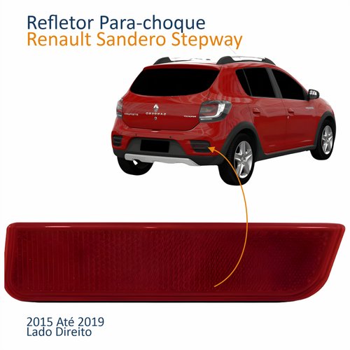 Refletor Parachoque Traseiro Renault Sandero Stepway 2015 2016 2017 2018 2019 Lado Direito Passageiro