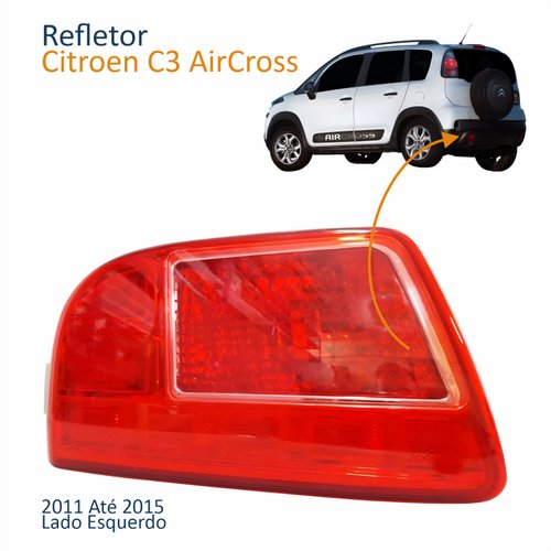 Refletor Traseiro Parachoque Citroen C3 Aircross 2011 Até 2015 Vermelho Cristal Lado Esquerdo Motorista