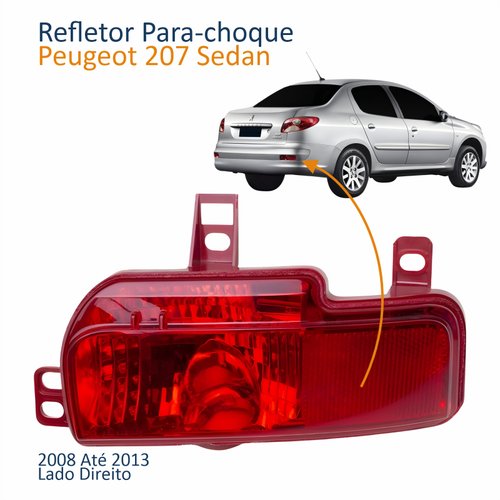 Refletor Traseiro Parachoque Peugeot 207 Sedan 2008 Até 2013 Lado Direito Passageiro
