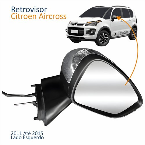 Retrovisor Citroen Aircross 2011 2012 2013 2014 2015 Elétrico Capa Cromada Com Sensor De Temperatura Lado Esquerdo Motorista