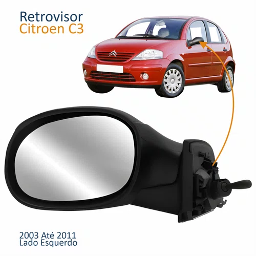 Retrovisor Citroen C3 2003 Até 2011 Manual Com Capa Lisa Lado Esquerdo Motorista