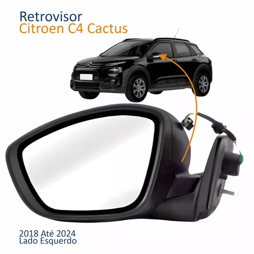 Retrovisor Citroen C4 Cactus 2018 Até 2024 Elétrico Com Pisca Texturizado Lado Esquerdo Motorista