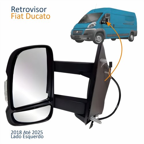 Retrovisor Fiat Ducato 2018 Até 2025 Sem Controle Com Pisca Braço Longo Lado Esquerdo Motorista