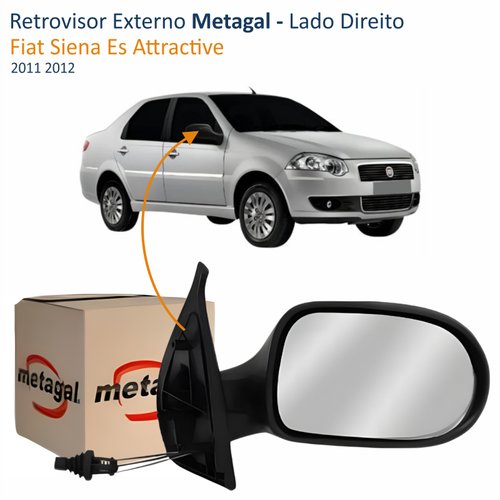 Retrovisor Fiat Siena Es Attractive 2011 2012 4 Portas Com Controle METAGAL Lado Direito Passageiro